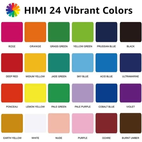 HIMI Gouache Paint Set, 24 Colors x 30ml/1oz with 3 Brushes & a Palette, Unique - Picture 2 of 7